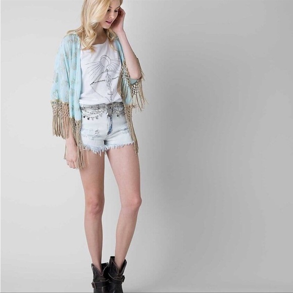 Private Label Kimonos & Yukatas New Light Blue Floral Gold Tassel